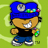 Pixelated cartoon character wearing blue cap with silver emblem, black shirt, blue pants, and white sneakers against green background.