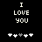Black background with white pixelated text "I LOVE YOU" and five heart symbols below, where the third heart is grayed out.