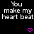 Black background with repeated white text "You make my heart beat" and pink pixelated hearts in a pattern