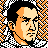 Pixelated static icon of a person's face with orange and black dithering background, rendered in 48x48 pixel dimensions.