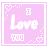 A static contact sheet of eight identical pink square icons with pixelated text and heart symbols, each displaying "I Love YOU" in white and light purple lettering on a solid pink background.
