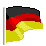 Animated German flag with black, red, and gold horizontal stripes waving in a pixelated style across six