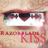 A static image shows a close-up of lips with a razorblade and heart symbols, overlaid with 'RAZORBLADE KISS' text on a patterned background.