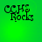 Green background with four identical pixelated text icons reading "CCHS Rocks" in black, arranged in a