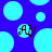 Blue background with light blue circles; two identical 'AI' text icons with brown and green pixelated letters on light blue circles.