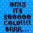 Blue background with white dots and black pixelated text reading "omg its sooooo cold!!!!! brrr..." repeated in a pattern