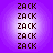 Four identical each display vertical stacks of 'ZACK' text on purple backgrounds with white radial glows