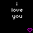 Black background with white text 'i love you' in two and two pink pixelated hearts below