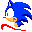 Pixelated blue hedgehog with white face, orange muzzle, and gray nose in four sequential running poses against light gray background.
