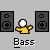 Pixelated animation of a yellow-shirted figure dancing next to speakers with white outlines, labeled 'Bass' below each frame.