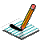 Animated pencil drawing on checkered paper with black ink strokes, showing sequential motion of a yellow-orange pencil with pink eraser tip.