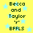 Yellow background with light blue stars, dark green text reading 'Becca and Taylor' followed by a small symbol and 'BFFLS'.