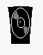 Black and white pixelated icon with concentric shapes, gray circular accents, and animated light effects on sides.