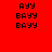 Pixelated text 'AYY' and 'BAYY' repeated on four colored backgrounds in a