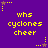 Purple background with yellow pixelated text 'whs cyclones cheer' repeated in a , surrounded by small star and dot patterns