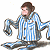 A pixelated cartoon monkey in blue-and-white striped pajamas holding a pair of shoes, next to green text reading "Original Icons .com" on a dark background.