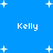 Blue background with white pixelated stars and four instances of the name 'Kelly' in white text.