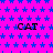 A static image with a bright pink background covered in small blue stars, featuring the word "CAT" repeated six times in black text.