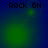 Four identical display 'ROCK ON' text above green and blue gradient backgrounds with shifting light effects