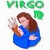 A 50x50 pixel animated buddy icon featuring a cartoon woman in blue clothing holding an object, with "VIRGO" text and zodiac symbol above her on the left side of a contact sheet, and green "Original Icons .com" text on a dark background on the right side.