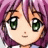 Pixelated anime-style character with purple hair and green eyes on left, black background with white text on right.