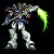 Two pixelated Gundam-style mecha icons side-by-side, each with green energy blade on right arm and blue/gray body armor.