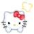 Four pixelated Hello Kitty icons with red bows, each paired with a distinct heart-shaped speech bubble in yellow, orange, pink, or white.