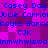 Static pixel with repeating text names over purple and pink checkered background, blue lettering on magenta squares