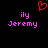 Pixelated red heart symbol above two identical pink text blocks reading 'ily Jeremy' on black background.