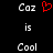 Pixelated text 'Caz is Cool' appears twice on a black background with a red heart symbol between the two instances.