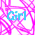 five 'Girl' text icons on a pink geometric background, with varying letter colors and styles across positions