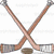 Two hockey sticks crossed over a puck on white background, with a person in sports gear and bold text overlay.