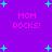 Purple background with cyan star shapes and pink text reading "MOM ROCKS!" repeated four times in a pattern