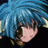 Pixelated anime-style character with blue hair and closed eyes on left, next to pixelated text 'Anime IM' above smaller 'COM' on black background.