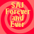 Four identical red spiral backgrounds with yellow text reading "SAJ Forever and Ever" arranged in a