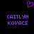 Purple pixelated heart symbol above two identical text blocks reading CAITLYN KOVACS on black background.