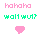 Pixelated text in pink and green with a pink heart shape on white background.