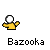Pixel art character with white spherical head and yellow body holding green object, transitioning through multiple states including static pose, motion blur effects, and partial destruction.