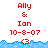 Red text 'Ally & Ian 10-8-07' above blue water-like wave on white background, with a red '<3' symbol below the date.
