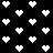 Black background with scattered white pixelated heart shapes, some forming partial or incomplete heart outlines.