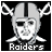 Pixelated grayscale icon of a helmeted figure with crossed swords beneath, labeled 'Raiders' in blocky text.