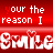 Red background with white pixelated text reading 'your the reason I' above and below a central wordwall of 'smile' made from heart-shaped pixels.