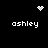 Pixelated white text 'ashley' appears in four quadrants on a black background, with animated heart and starburst effects above and center.