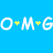 A 4x4 contact sheet of animated frames showing the text "OMG" with changing colored hearts between letters on a grid of solid background colors, transitioning from full animation to static display.