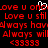 Red pixelated text on black background with white heart symbol, repeating phrases and emoticons in a