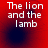 Red background with white text "The lion and the lamb" and dark circular shapes shifting position across frames.