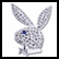Pixelated silver bunny head with blue eye on white background, adjacent to black with pixelated text 'playa', 'yee', and '1 am' in white