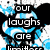 Animated icon with blue and white abstract background, black text overlays reading 'our laughs are forever', 'our memories are forever', 'our friendship is endless'