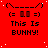 Red background with white dots, repeated pixel art bunny face and text 'This Is BUNNY!' in black.