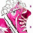 A 4-frame animated contact sheet showing a pixelated character with pink skin and white hair against a bright pink background, accompanied by text reading "The Punk Princess You Hadn't Let Go."